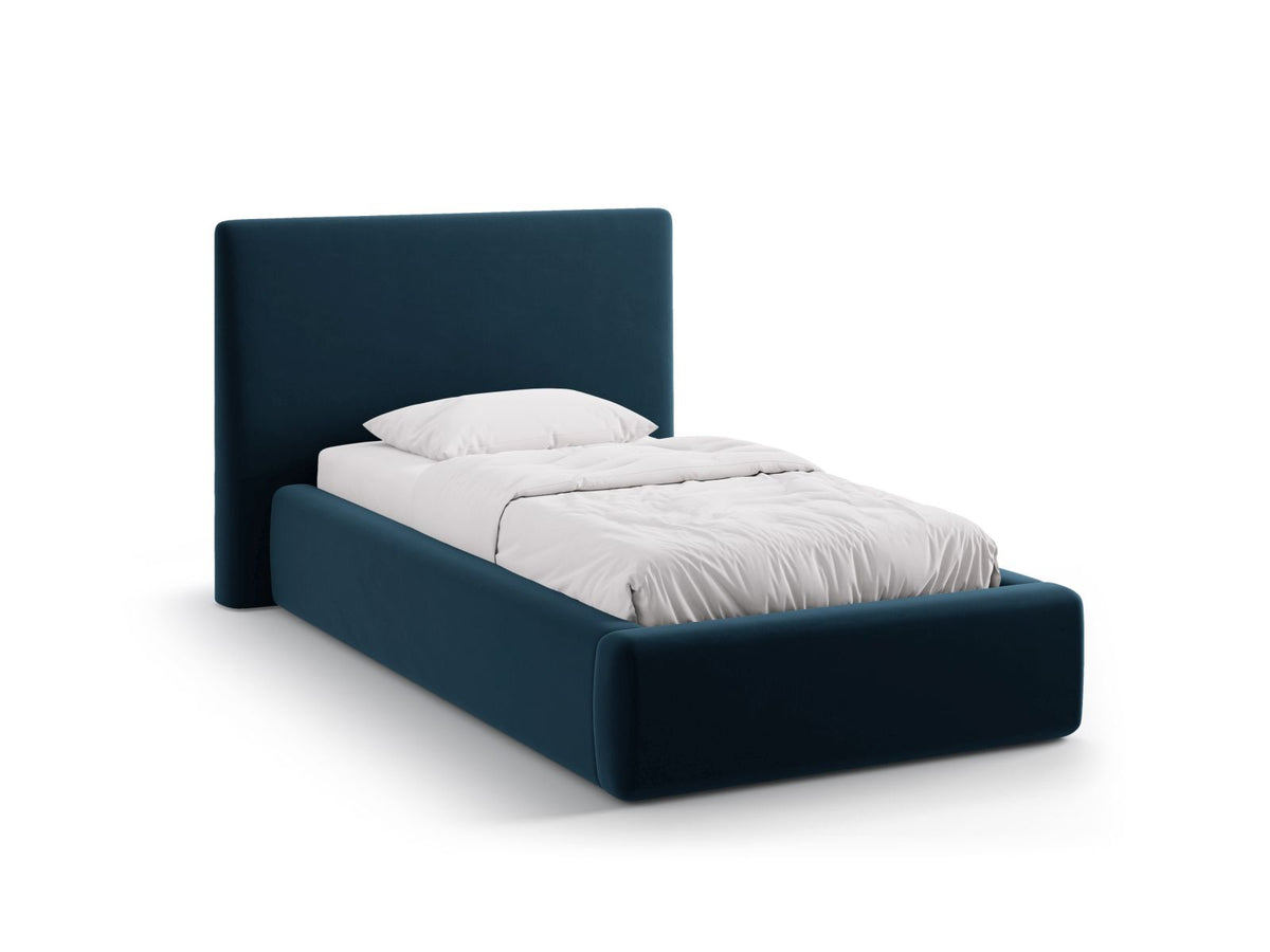 Letto con Contenitore e Testata in Velluto, "Amy", 220x130x95 - Blu Navy
