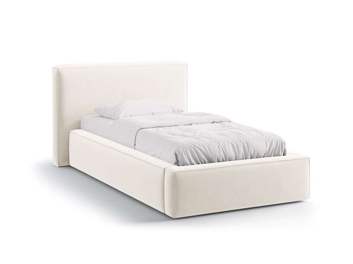 Letto con Contenitore e Testata in Velluto, "Jodie", 223x136x95 - Beige Chiaro