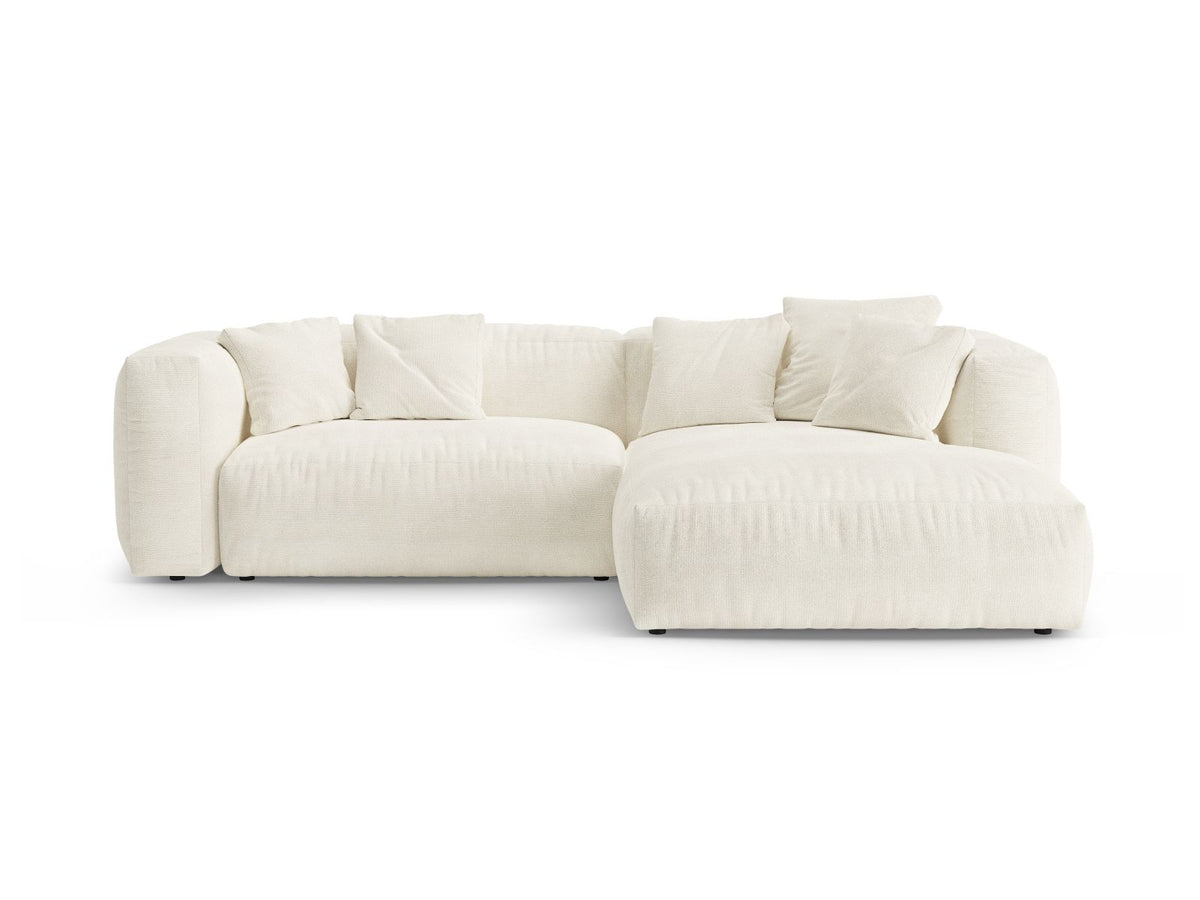 Divano Angolare Destro Letto con Contenitore in Bouclé, "Martina", 4 Posti, 280x170x75 - Avorio