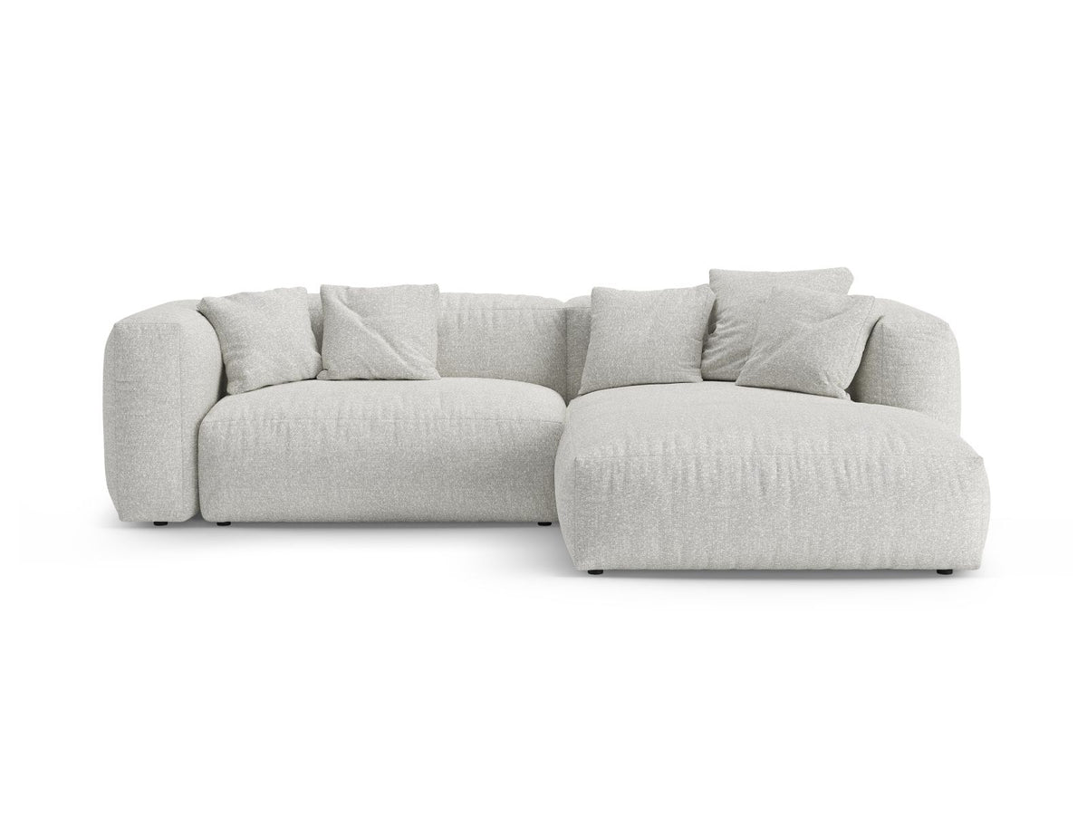 Divano Angolare Destro Letto con Contenitore in Bouclé, "Martina", 4 Posti, 280x170x75 - Grigio Beige Melange