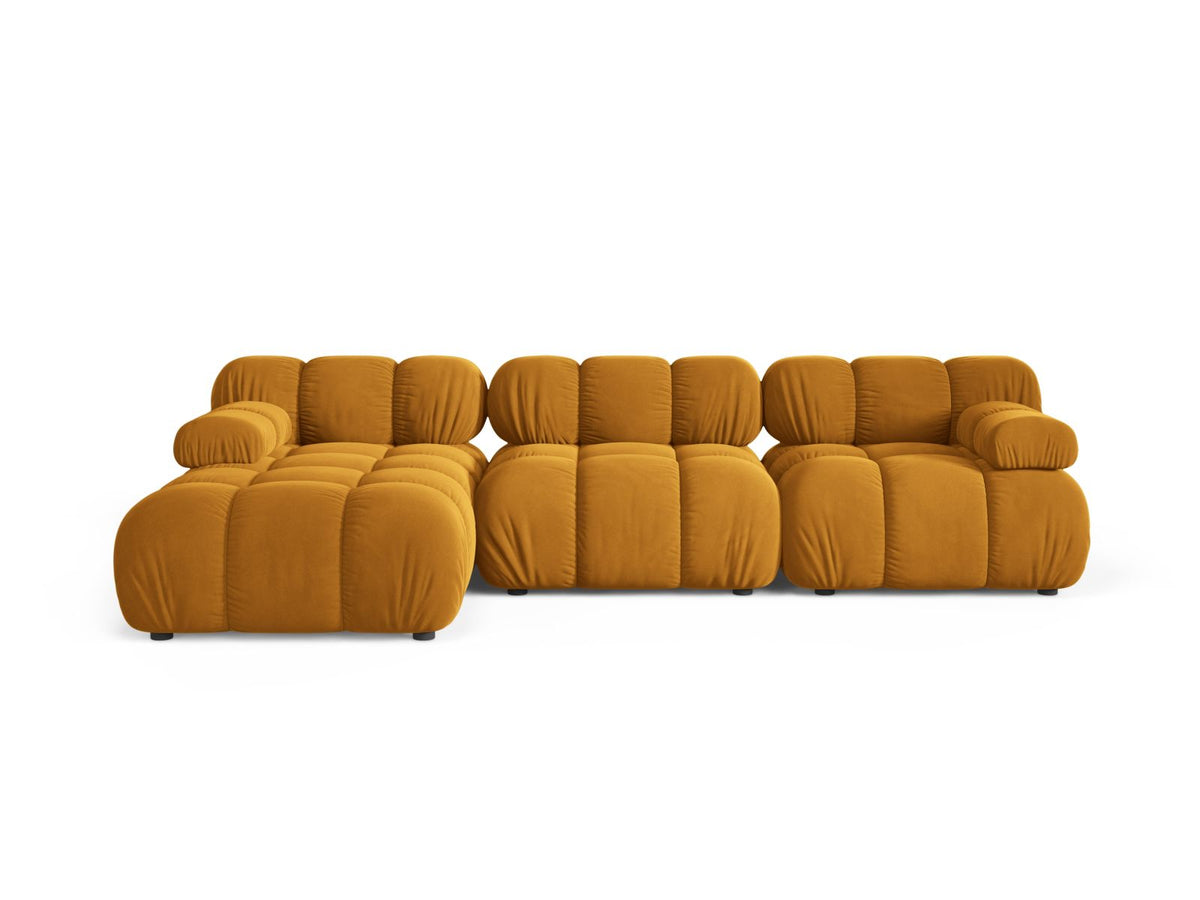 Divano Angolare Modulare Sinistro in Velluto, "Bellis", 4 Posti, 282x155x70 - Giallo