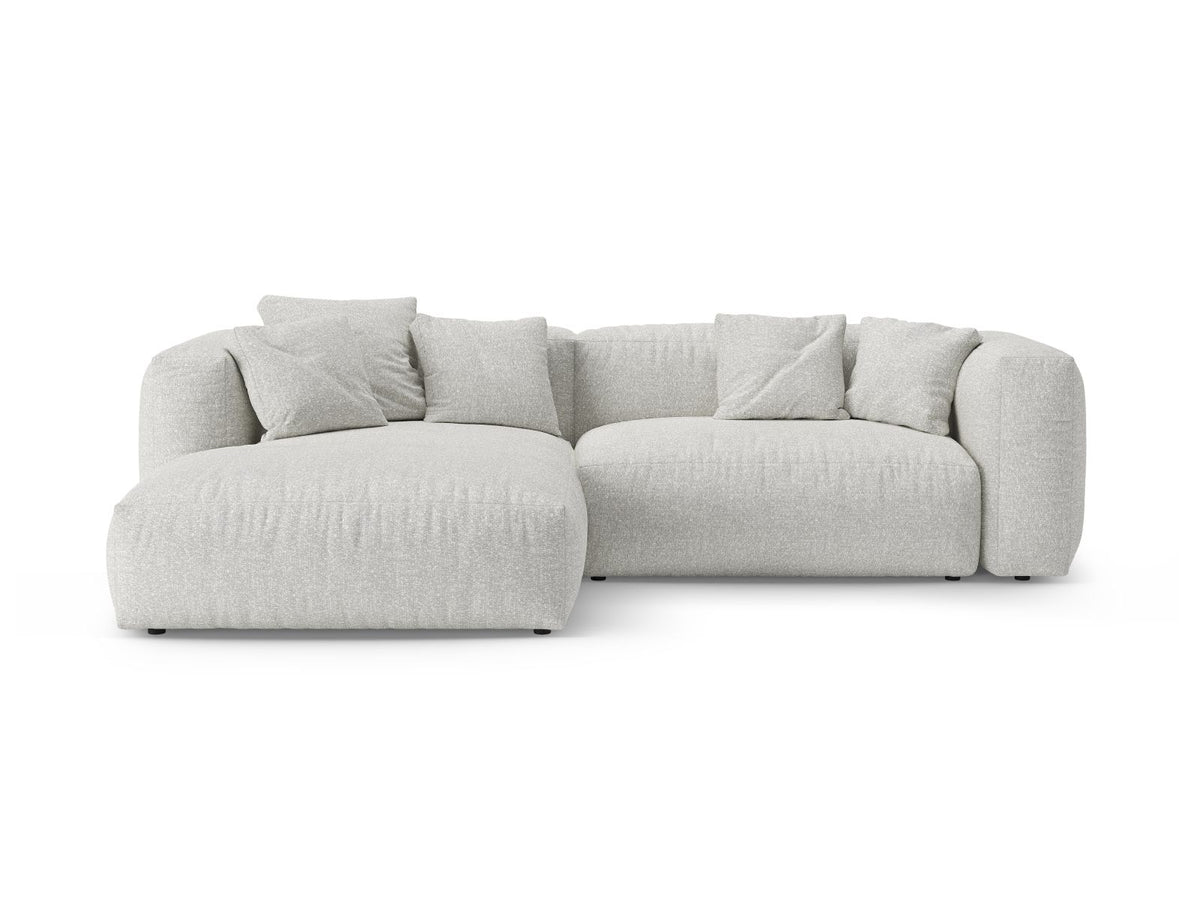 Divano Angolare Sinistro Letto con Contenitore in Bouclé, "Martina", 4 Posti, 280x170x75 - Grigio Beige Melange