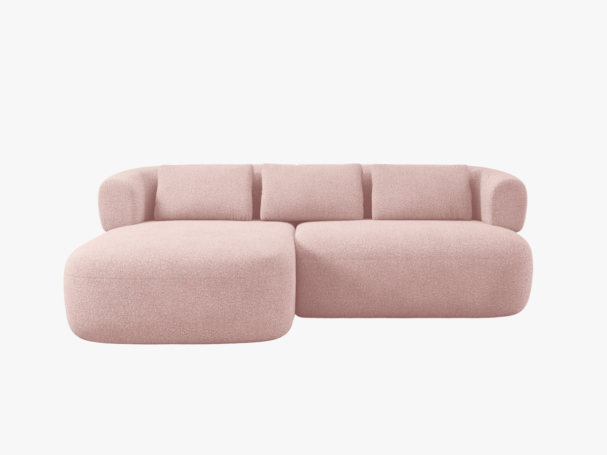 Divano Angolare Sinistro in Bouclé, "Jenny", 5 Posti, 200x145x73 - Rosa Cipria