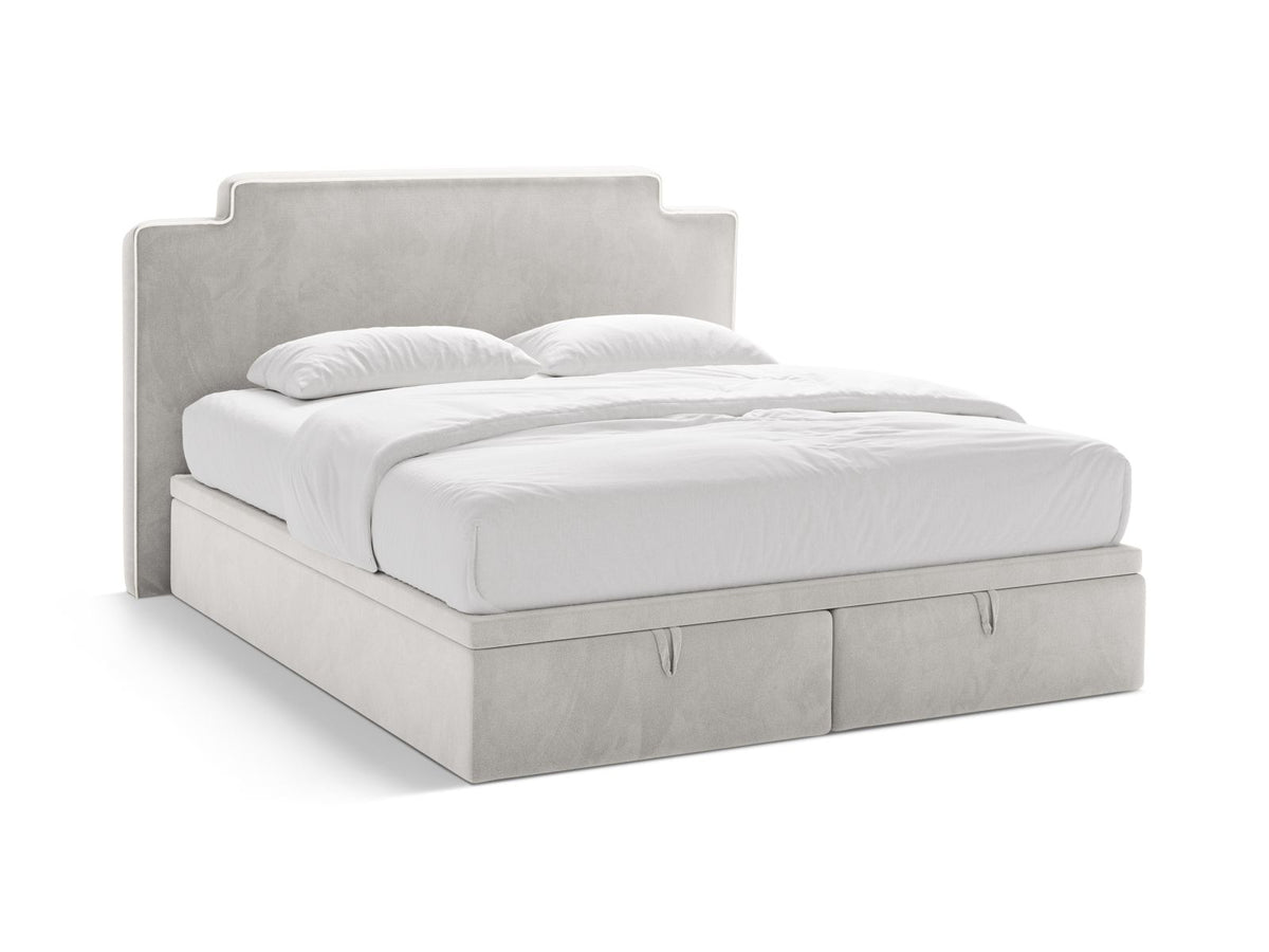 Letto Boxspring con Testata, Materasso e Topper Princess - Avorio, Grigio Chiaro 160x200