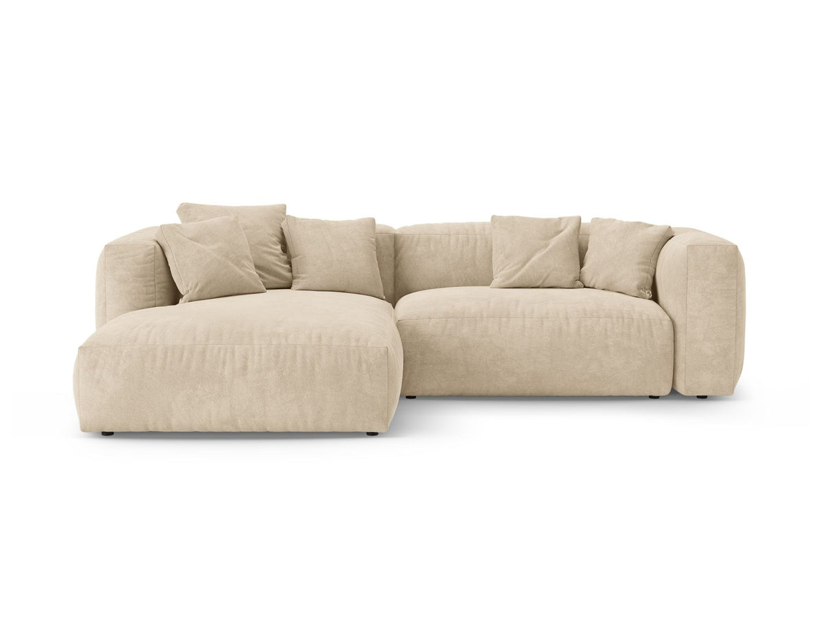 Divano Angolare Sinistro con Funzione Letto in Velluto, "Martina", 4 Posti, 280x170x75 - Beige Chiaro