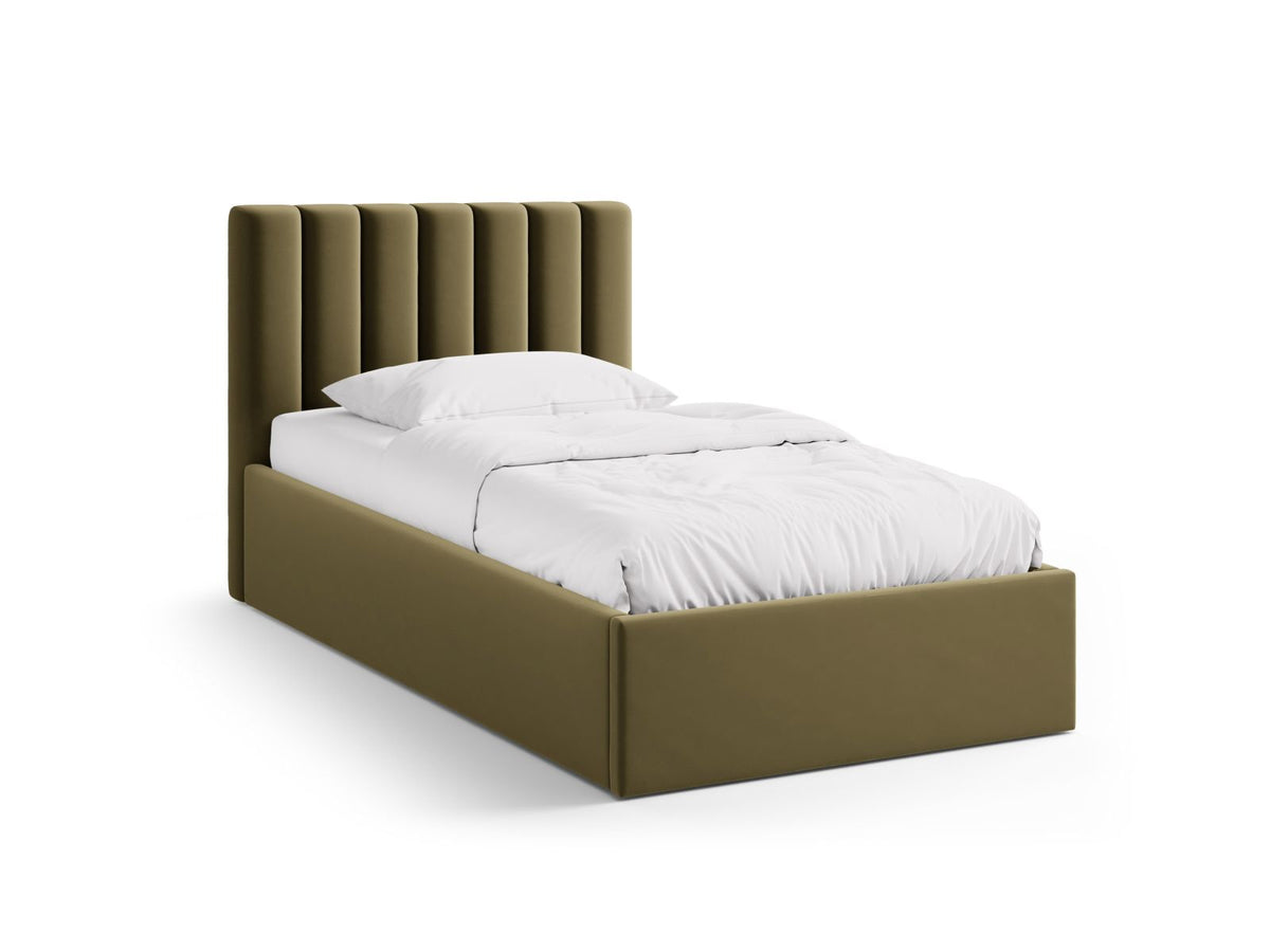 Letto con Contenitore e Testata in Velluto, "Allison", 220x100x95 - Verde