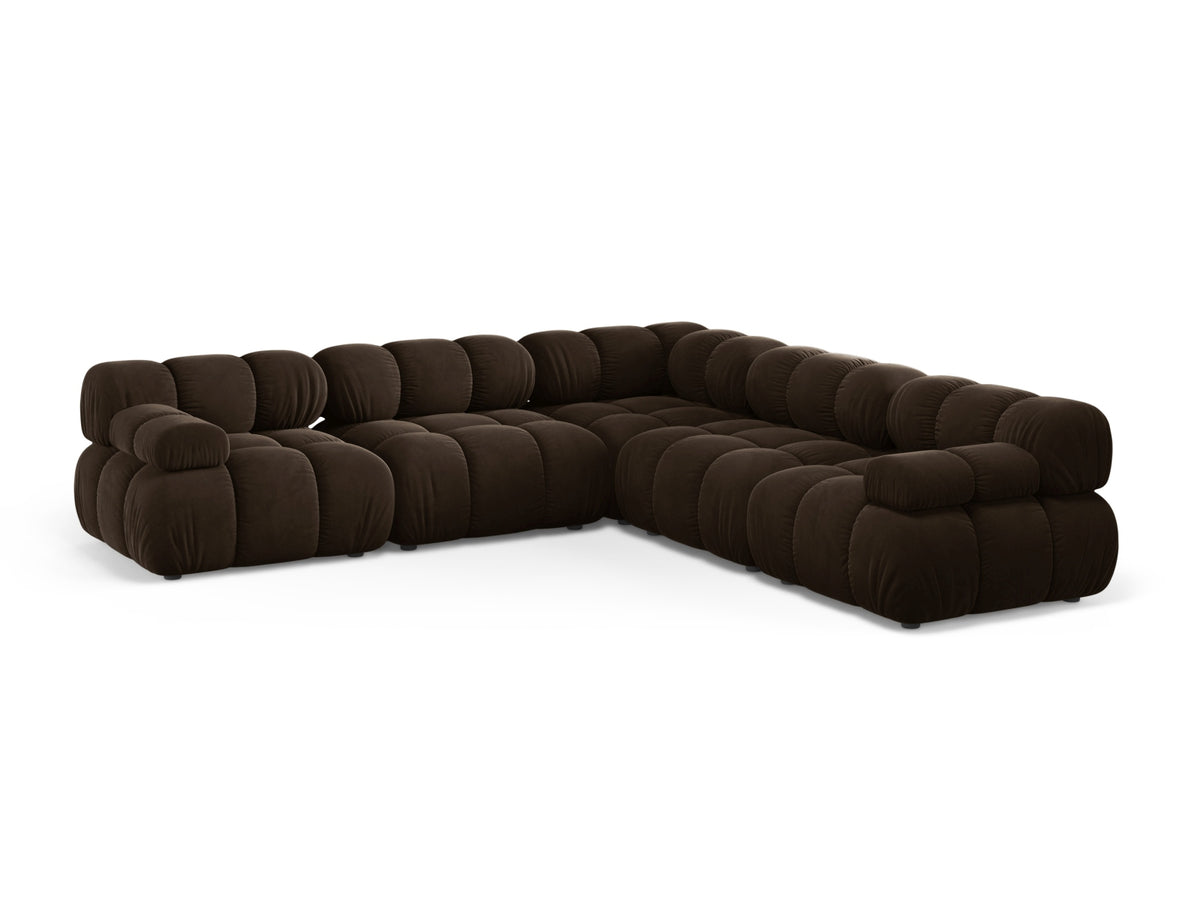 Divano Angolare Simmetrico in Velluto, "Bellis", 5 Posti, 282x282x70 - Marrone Scuro