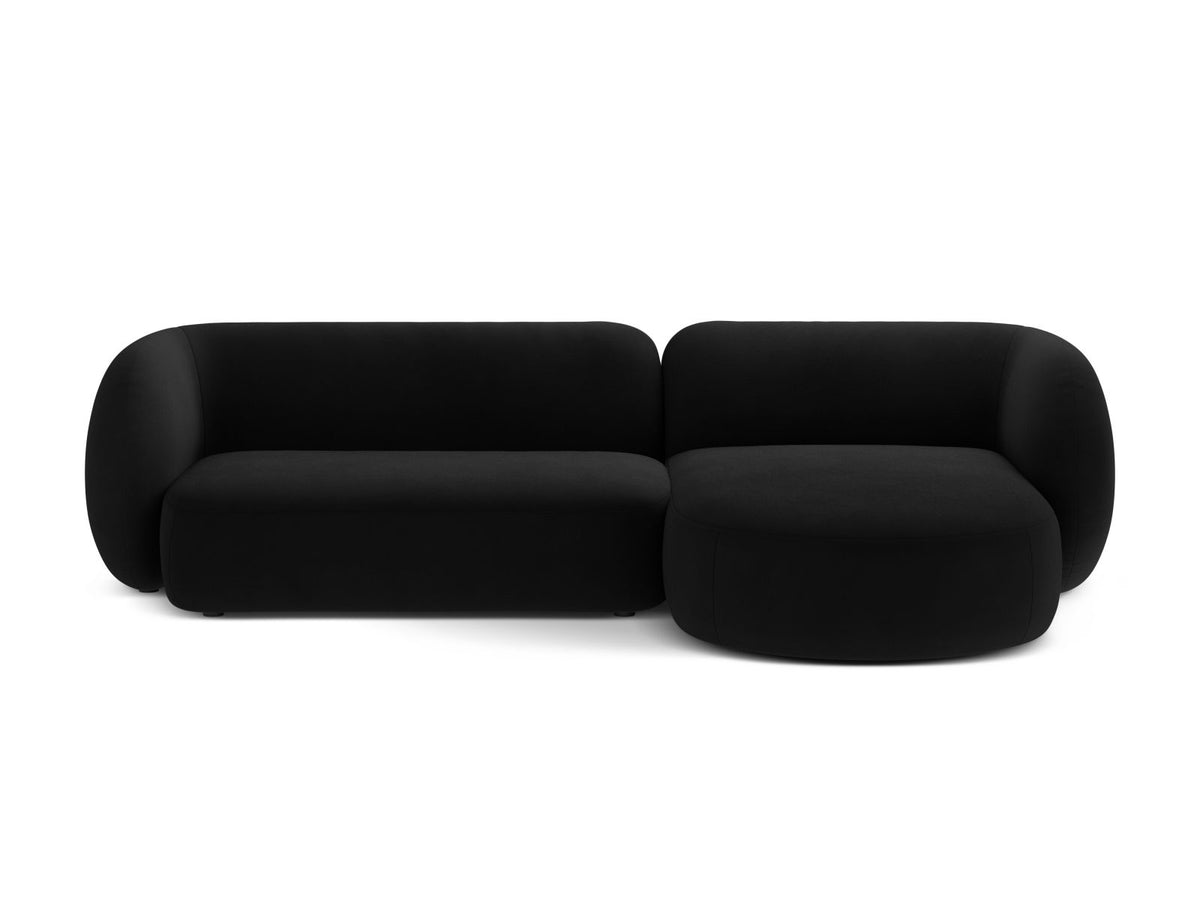 Divano Angolare Modulare Destro in Velluto, "Kate", 3 Posti, 285x176x76 - Nero