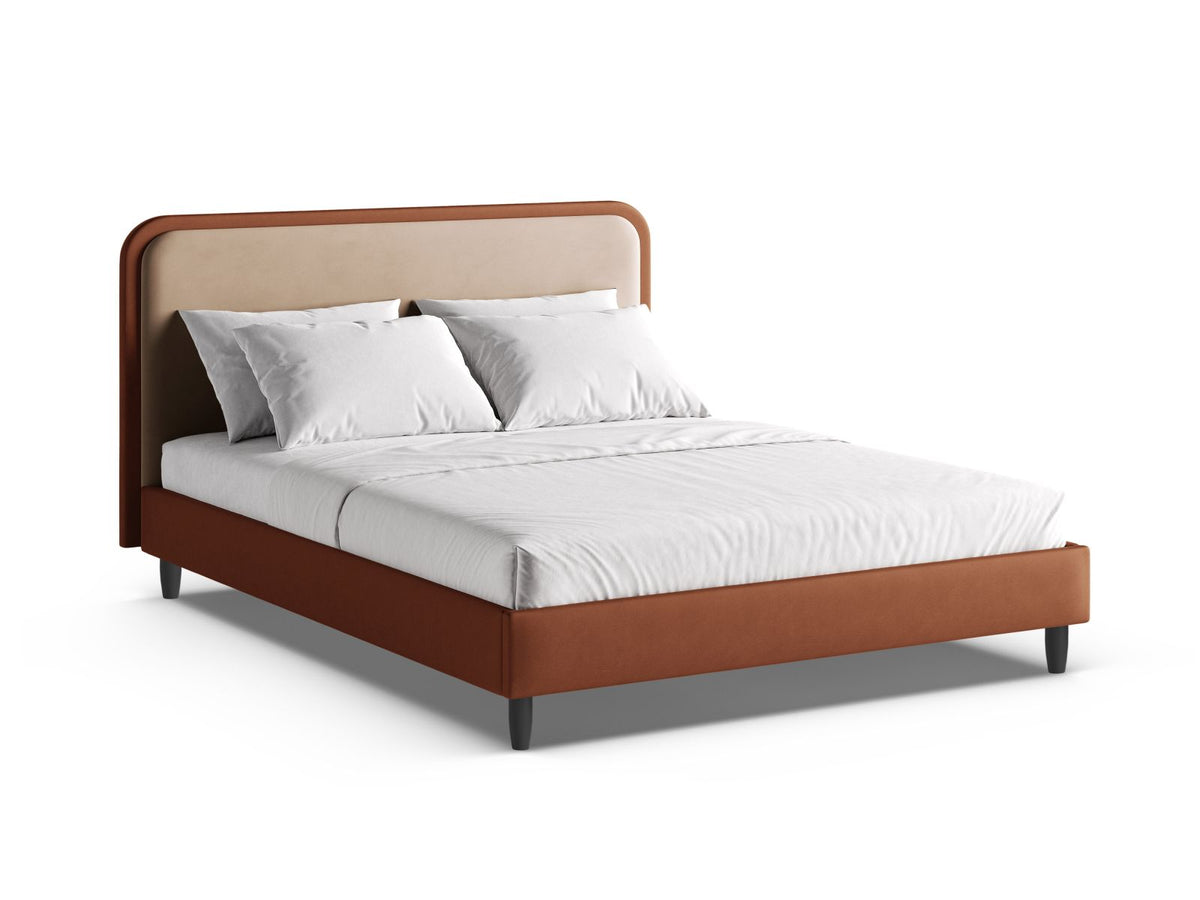 Letto con Testata in Velluto, "Aveline", 214x215x117 - Beige Mandorla / Bordeaux