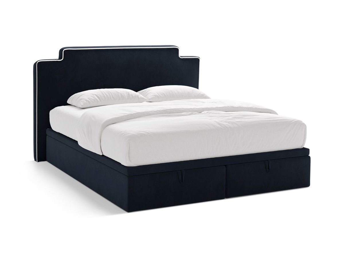 Letto Boxspring con Testata, Materasso e Topper Princess - Avorio, Blu Reale 160x200