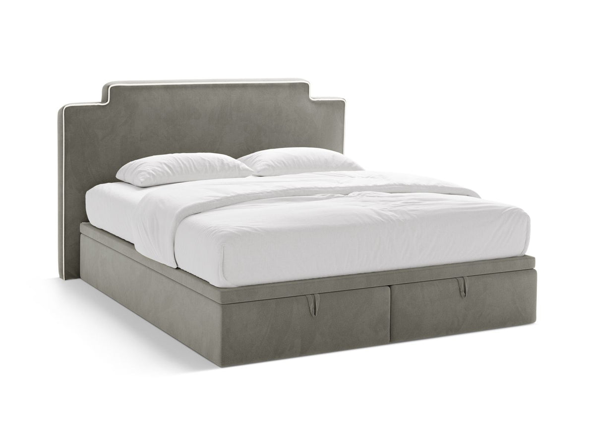 Letto Boxspring con Testata, Materasso e Topper Princess - Avorio, Grigio Scuro 180x200