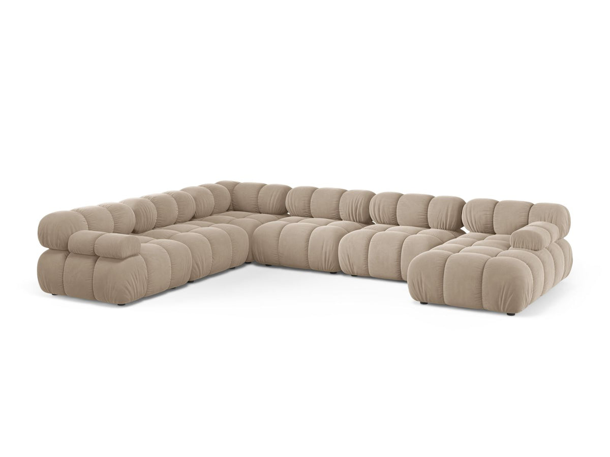 Divano Panoramico Modulare Angolare Sinistro in Velluto, "Bellis", 8 Posti, 282x376x70 - Beige