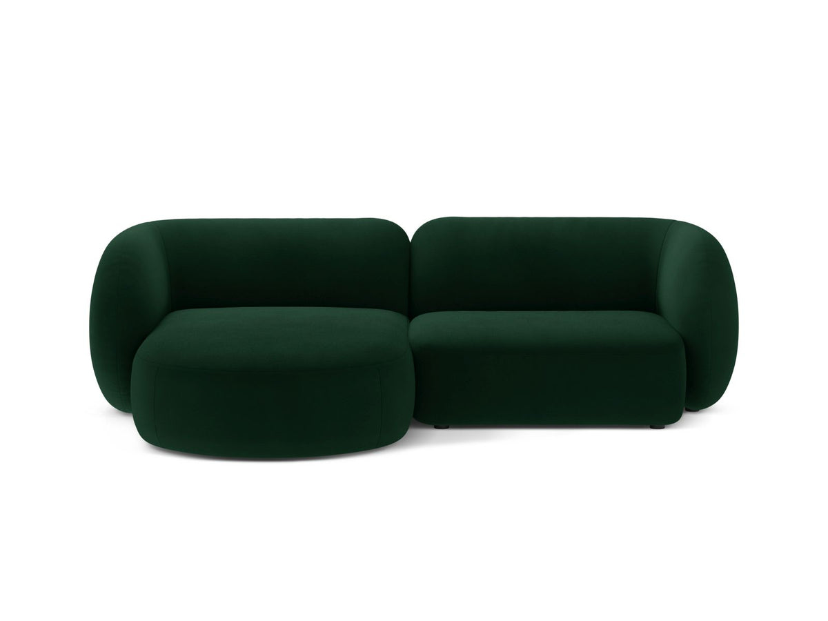 Divano Angolare Modulare Sinistro in Velluto, "Kate", 2 Posti, 255x176x76 - Verde Bottiglia