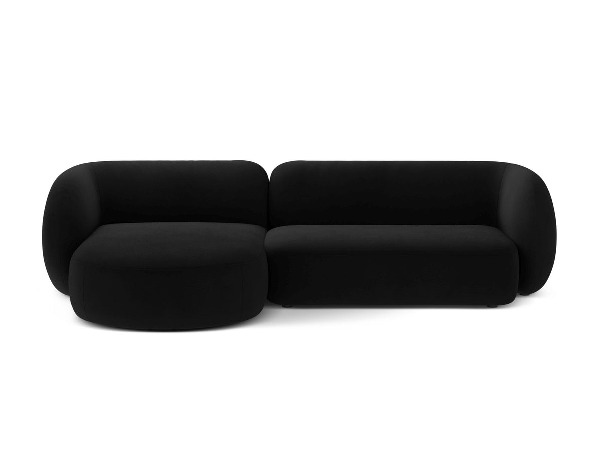 Divano Angolare Modulare Sinistro in Velluto, "Kate", 3 Posti, 285x176x76 - Nero