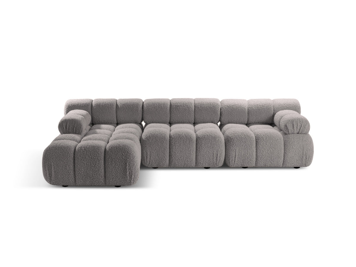Divano Angolare Modulare Sinistro in Bouclé, "Bellis", 4 Posti, 282x155x70 - Grigio Chiaro