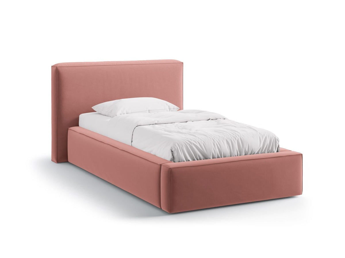 Letto con Contenitore e Testata in Velluto, "Jodie", 223x136x95 - Rosa