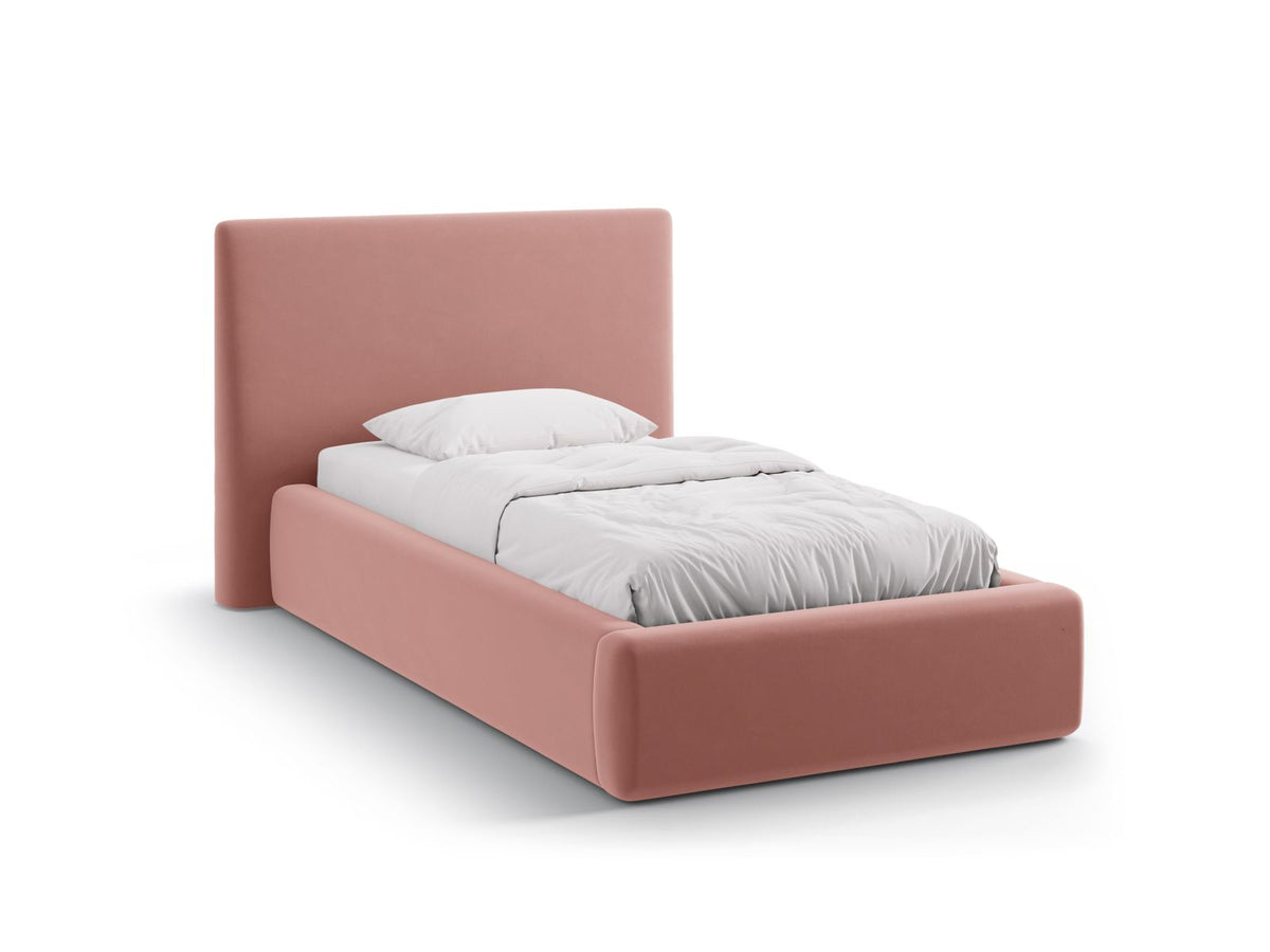 Letto con Contenitore e Testata in Velluto, "Amy", 220x130x95 - Rosa