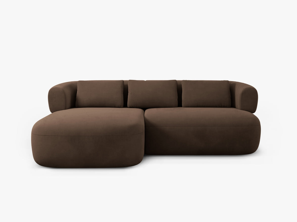 Divano Angolare Sinistro in Velluto, "Jenny", 5 Posti, 200x145x73 - Cioccolato