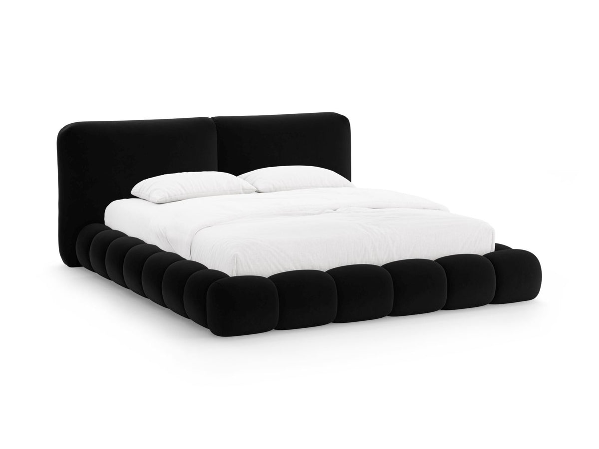 Letto con Contenitore e Testata in Velluto, "Solange", 236x242x90 - Nero