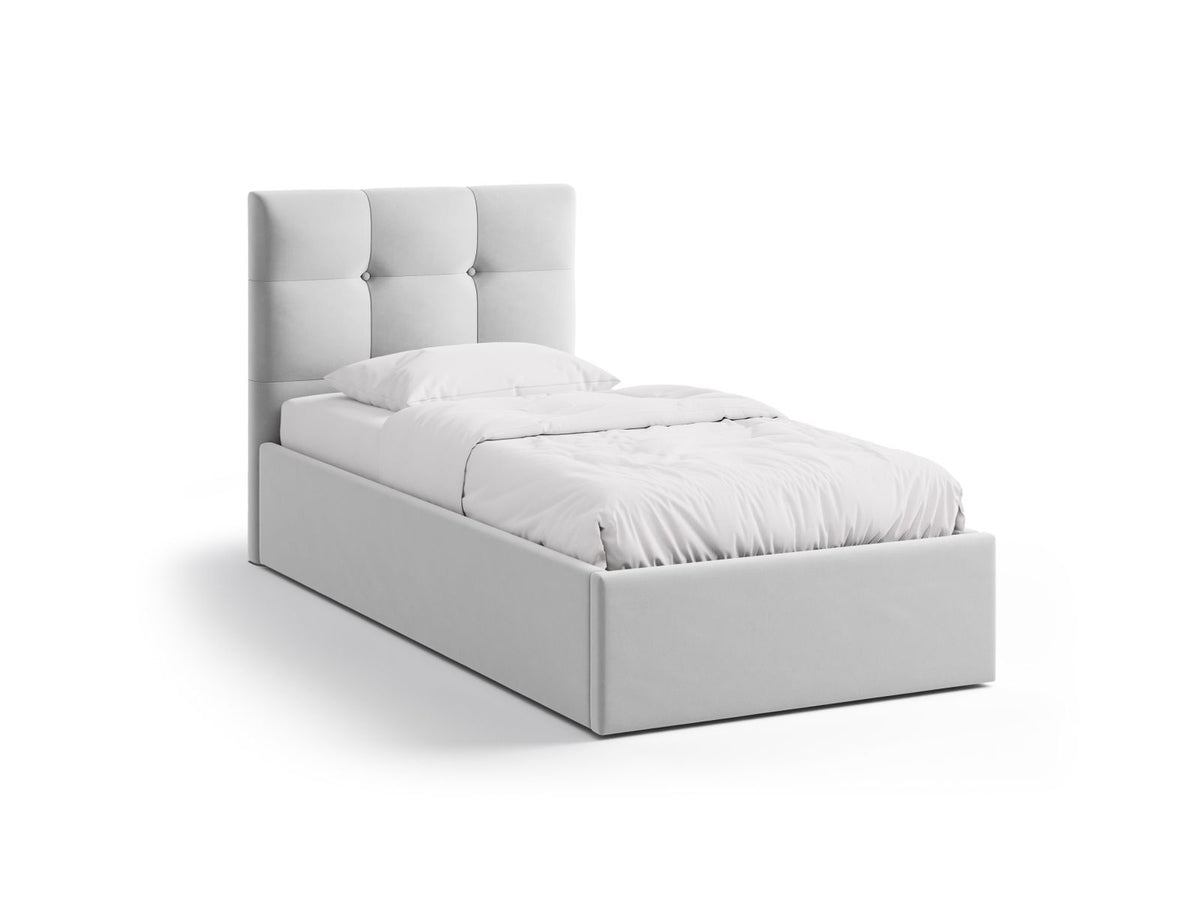 Letto con Contenitore e Testata in Velluto, "Phaedra", 212x100x95 - Grigio Chiaro