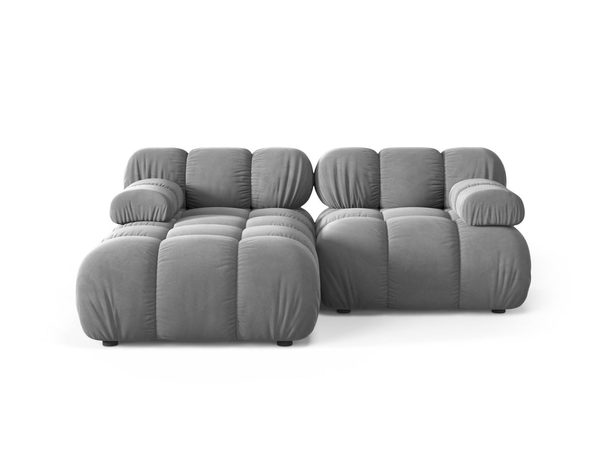Divano Angolare Modulare Sinistro in Velluto, "Bellis", 3 Posti, 188x155x70 - Grigio Chiaro