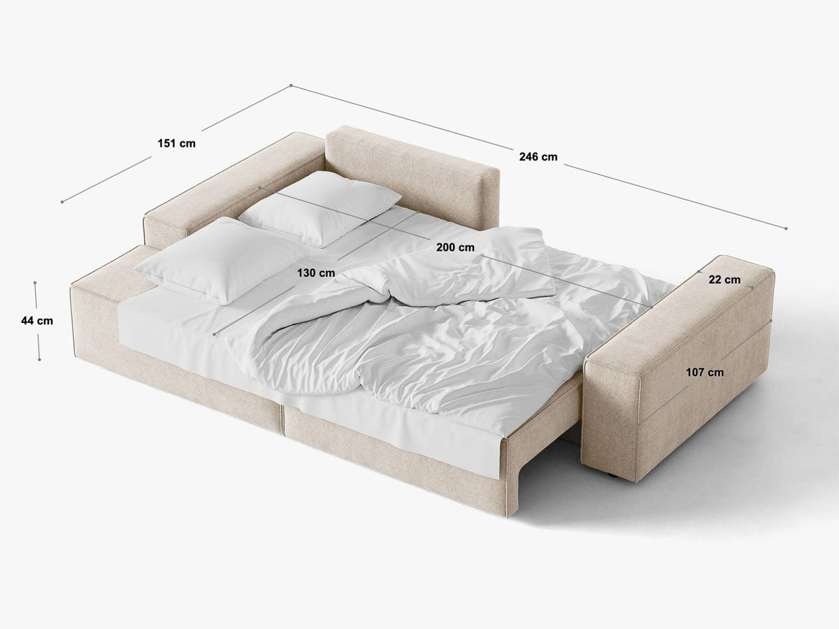 Divano Letto con Contenitore Jodie, 3 Posti, 107x247x86