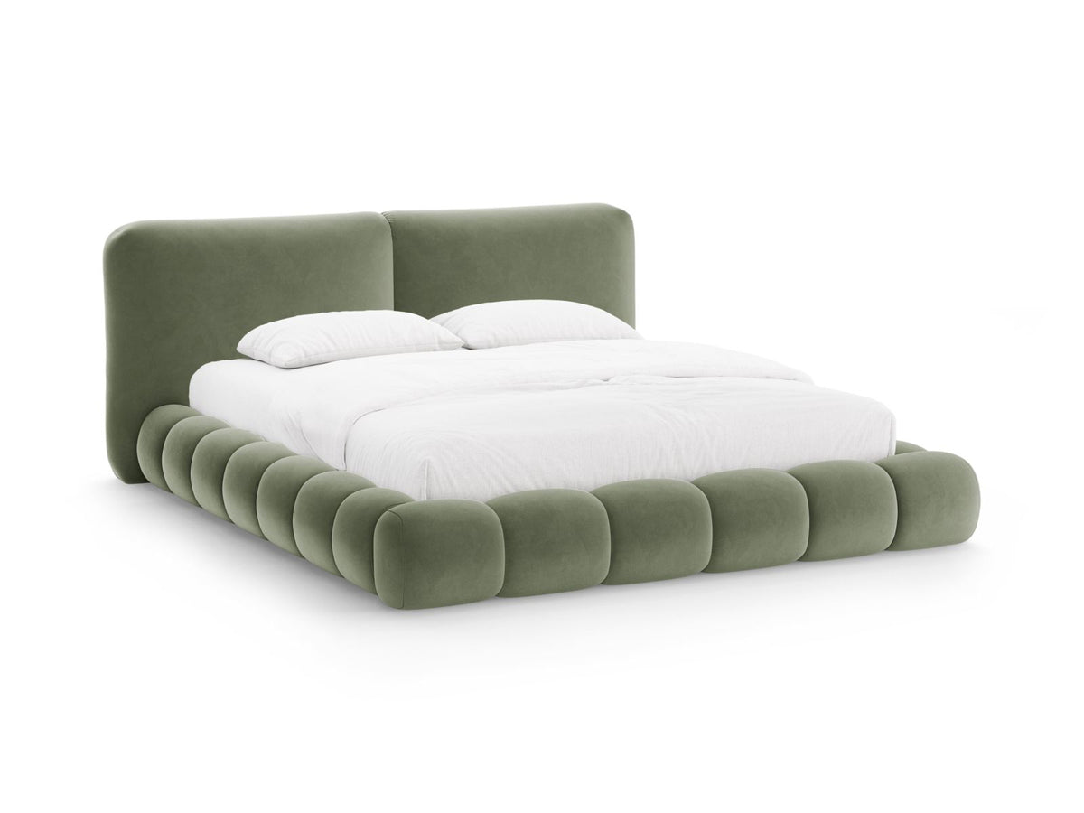 Letto con Contenitore e Testata in Velluto, "Solange", 236x242x90 - Verde