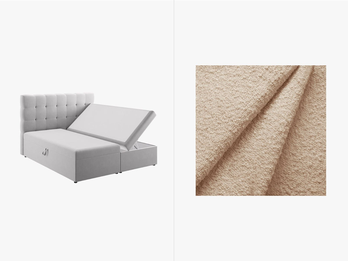 Letto Boxspring con Testata, Materasso e Topper Mamaia - Beige 160x200