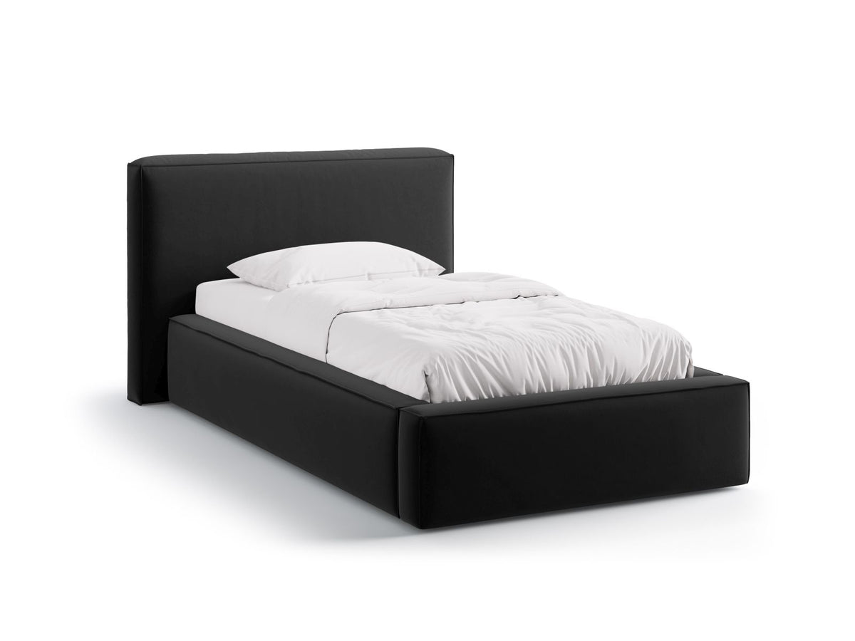 Letto con Contenitore e Testata in Velluto, "Jodie", 223x136x95 - Nero