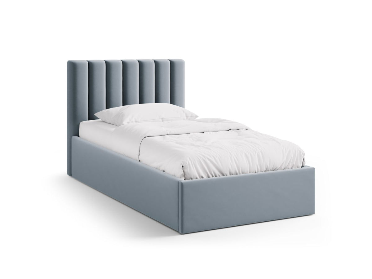 Letto con Contenitore e Testata in Velluto, "Allison", 220x100x95 - Blu Chiaro