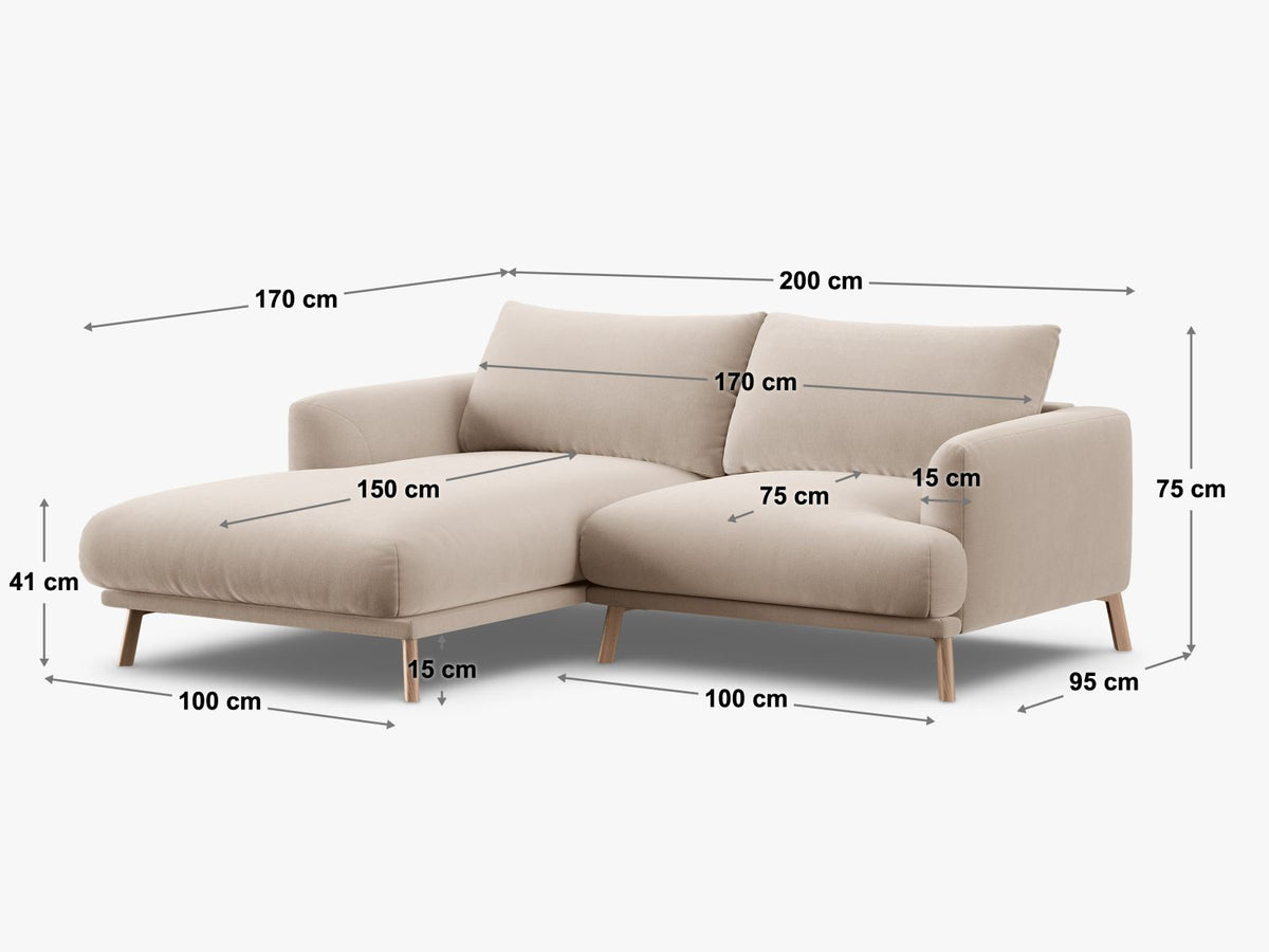 Divano Angolare Naomi, 3 Posti, 170x200x75