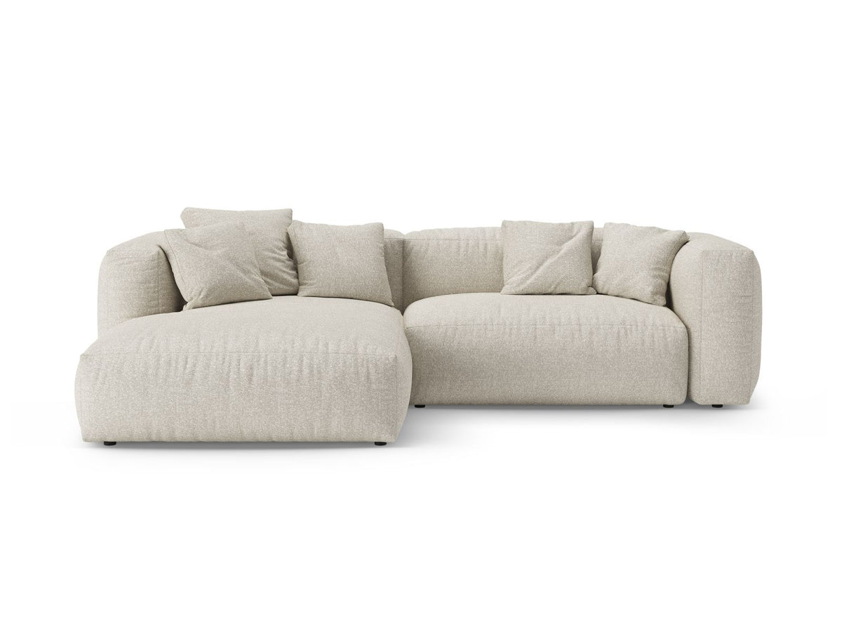 Divano Angolare Sinistro Letto con Contenitore in Bouclé, "Martina", 4 Posti, 280x170x75 - Beige