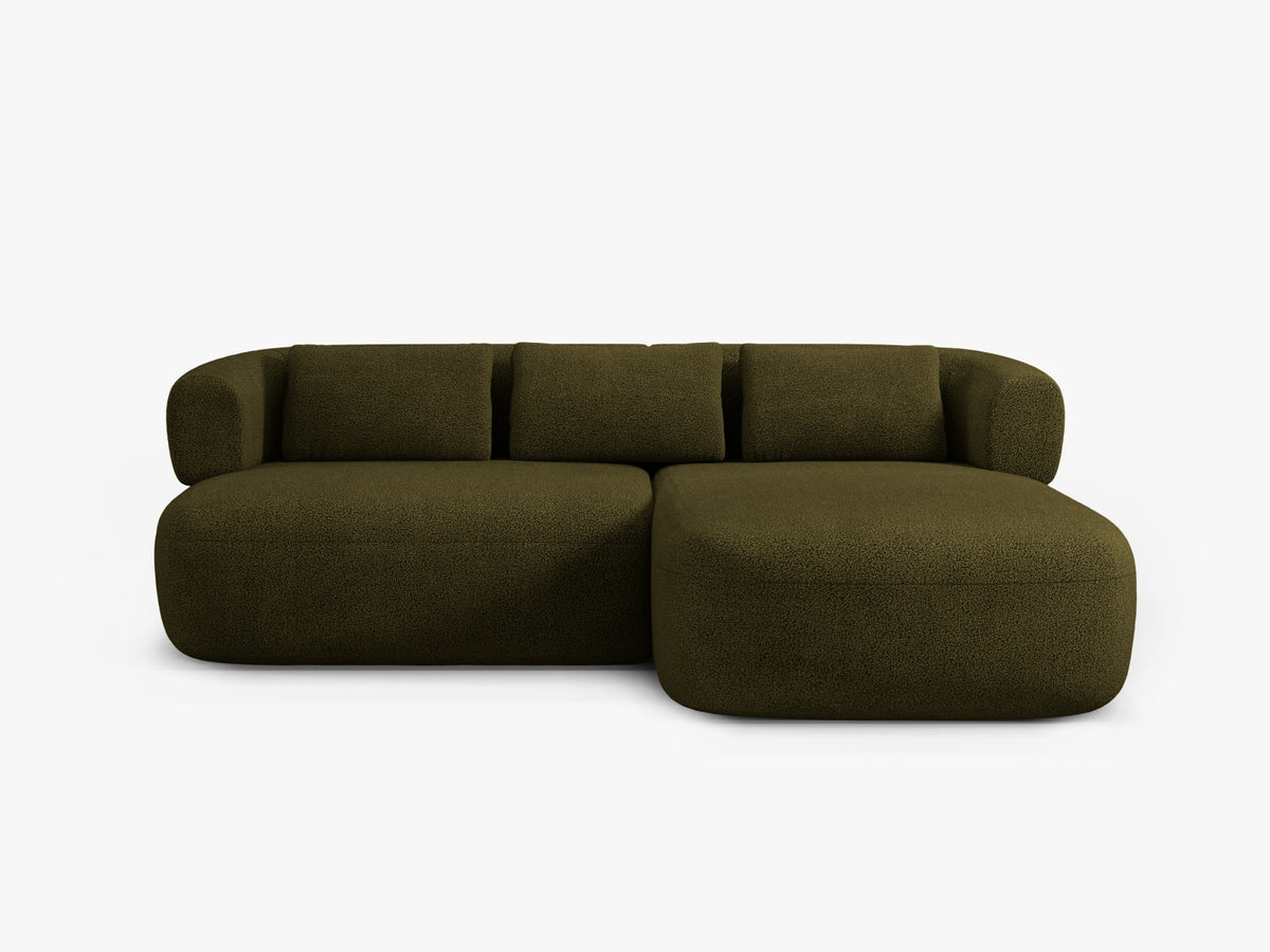Divano Angolare Destro in Bouclé, "Jenny", 5 Posti, 200x145x73 - Verde