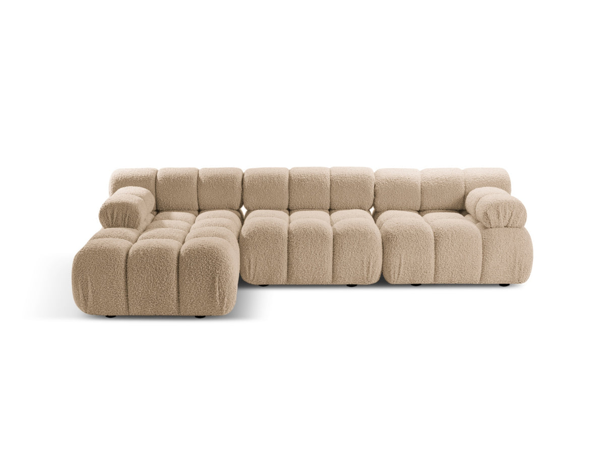 Divano Angolare Modulare Sinistro in Bouclé, "Bellis", 4 Posti, 282x155x70 - Sabbia