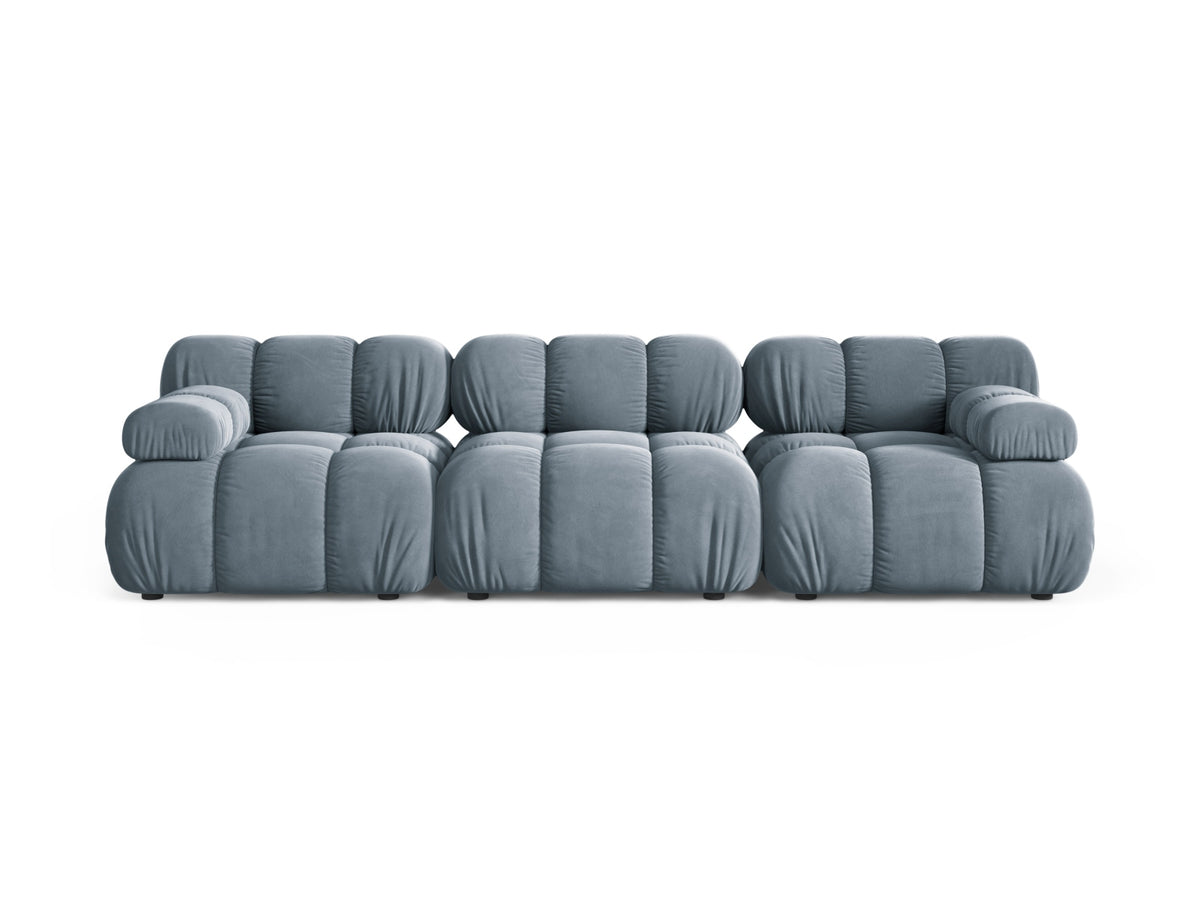 Divano Modulare in Velluto, "Bellis", 3 Posti, 282x94x70 - Blu Chiaro