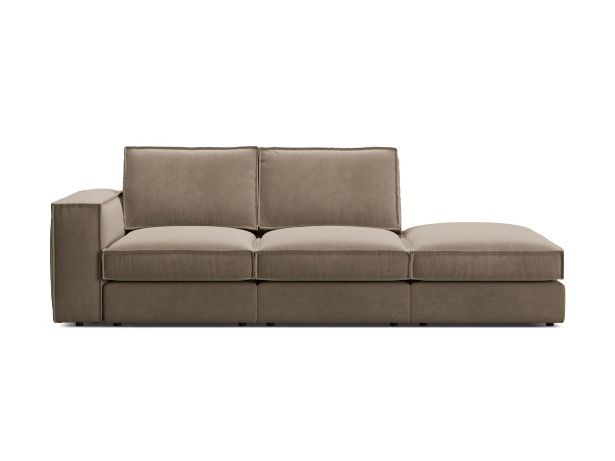Divano Modulare Aperto Destro in Velluto, "Pola", 3 Posti, 259x103x88 - Grigio Bruno