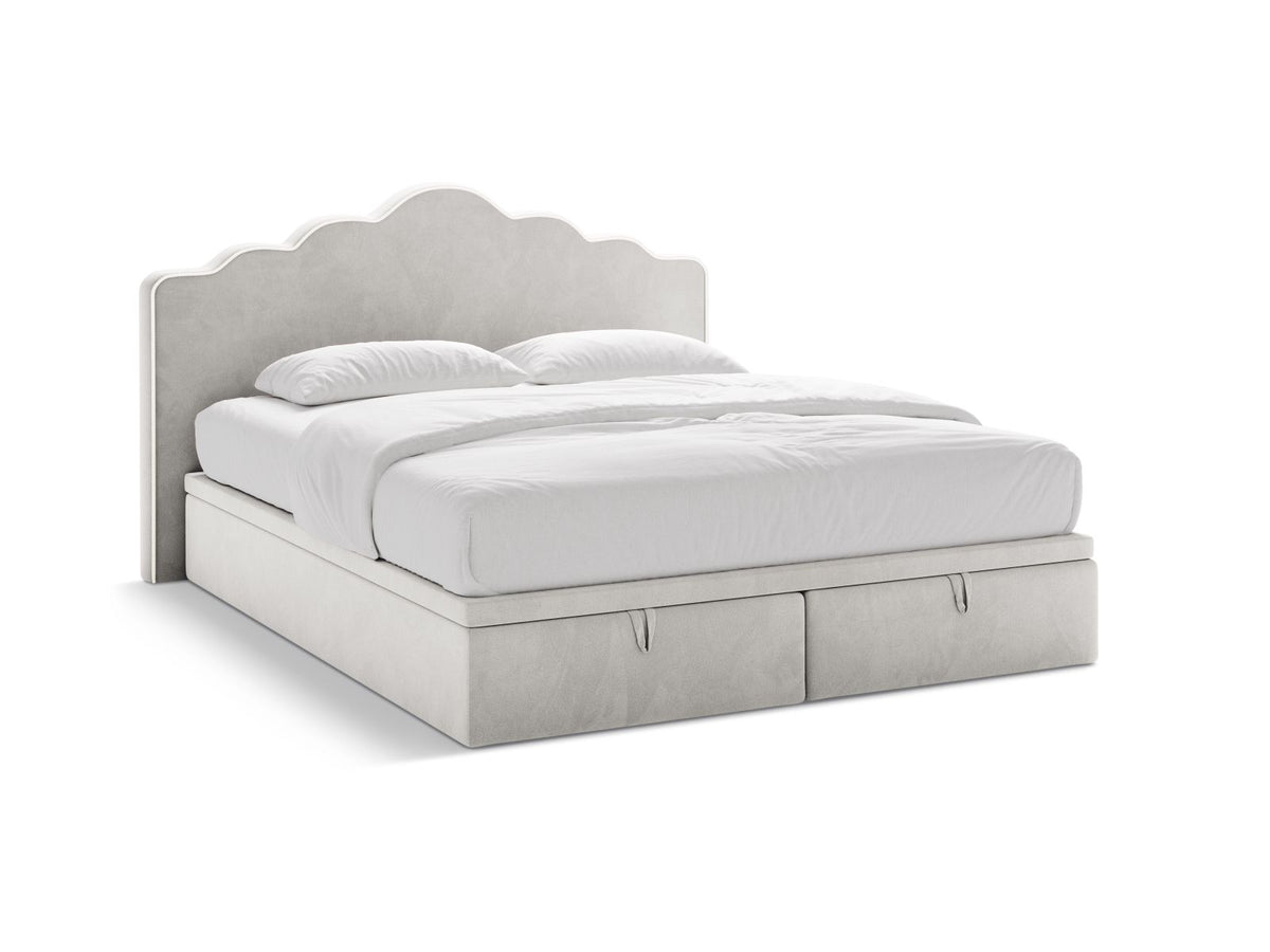 Letto Boxspring con Testata, Materasso e Topper Dream - Avorio, Grigio Chiaro 160x200