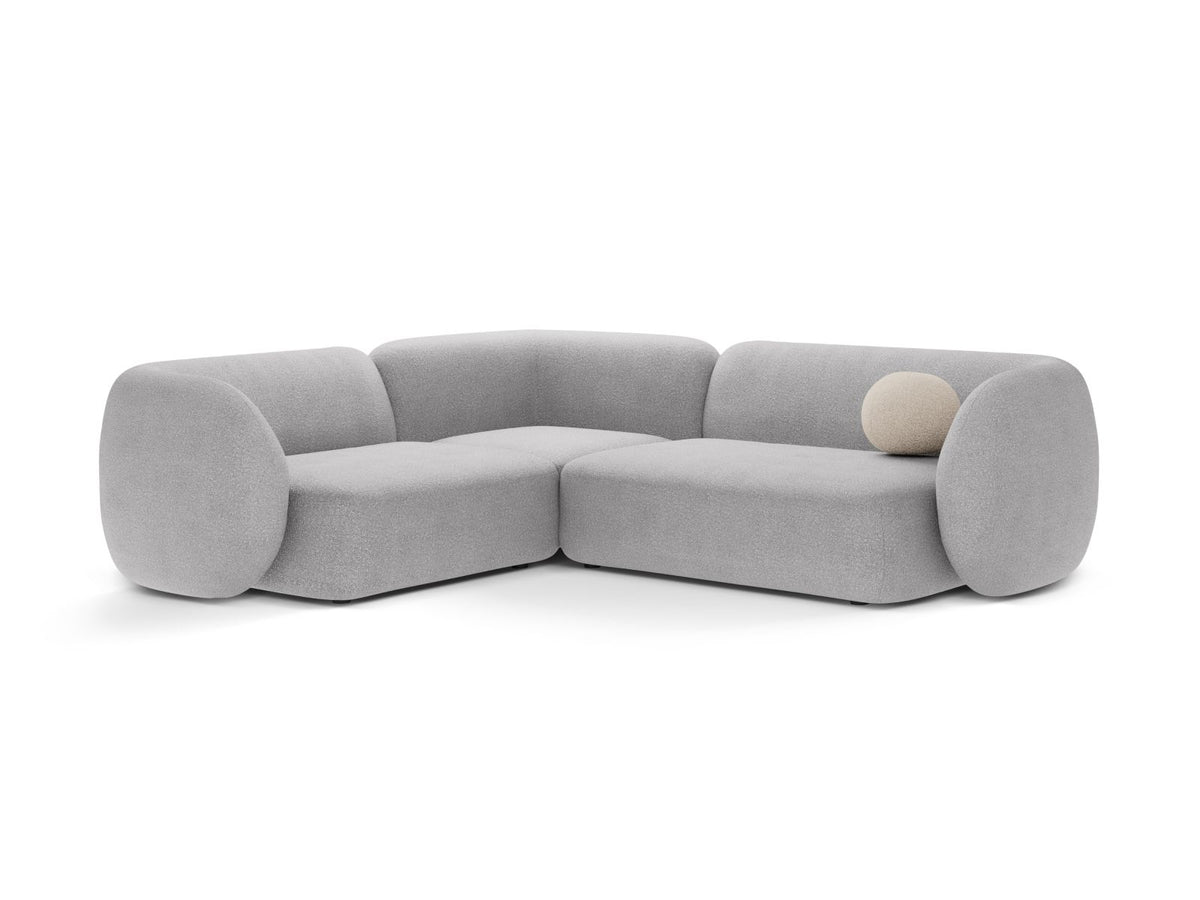 Divano Angolare Modulare Sinistro in Bouclé, "Kate", 4 Posti, 252x220x76 - Grigio Chiaro