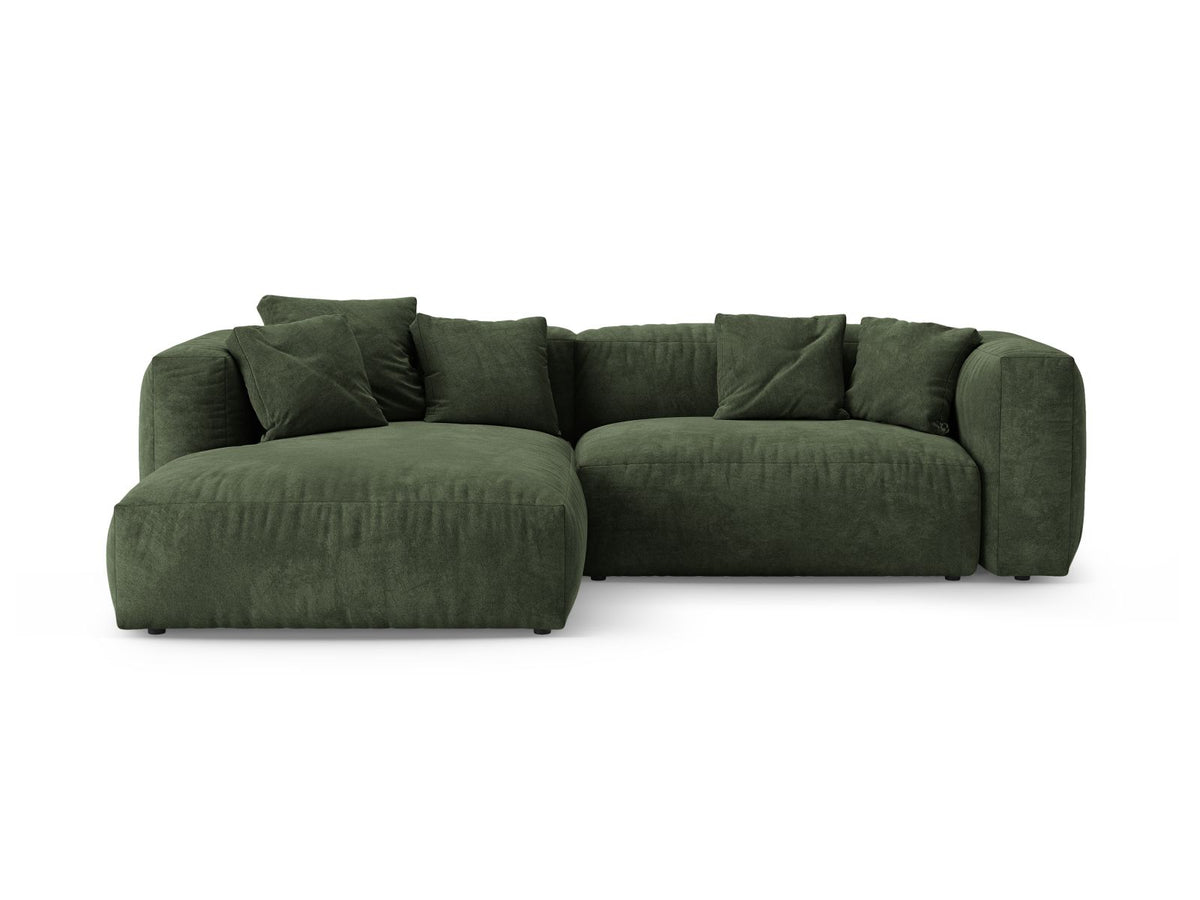 Divano Angolare Sinistro con Funzione Letto in Velluto, "Martina", 4 Posti, 280x170x75 - Verde