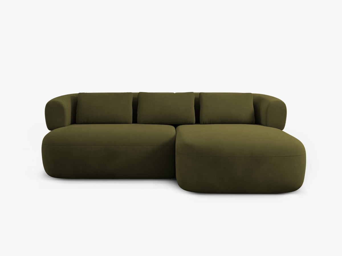 Divano Angolare Destro in Velluto, "Jenny", 5 Posti, 200x145x73 - Verde