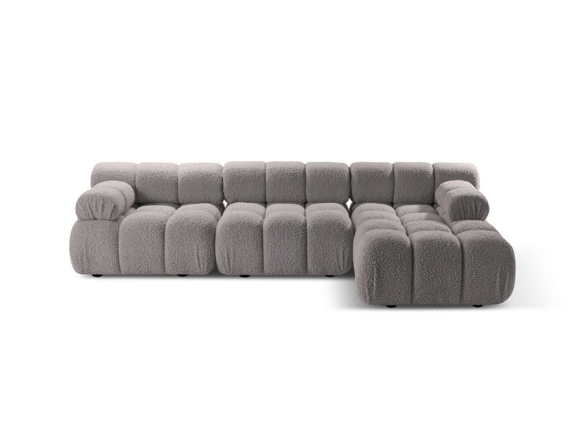 Divano Angolare Modulare Destro in Bouclé, "Bellis", 4 Posti, 282x155x70 - Grigio Chiaro