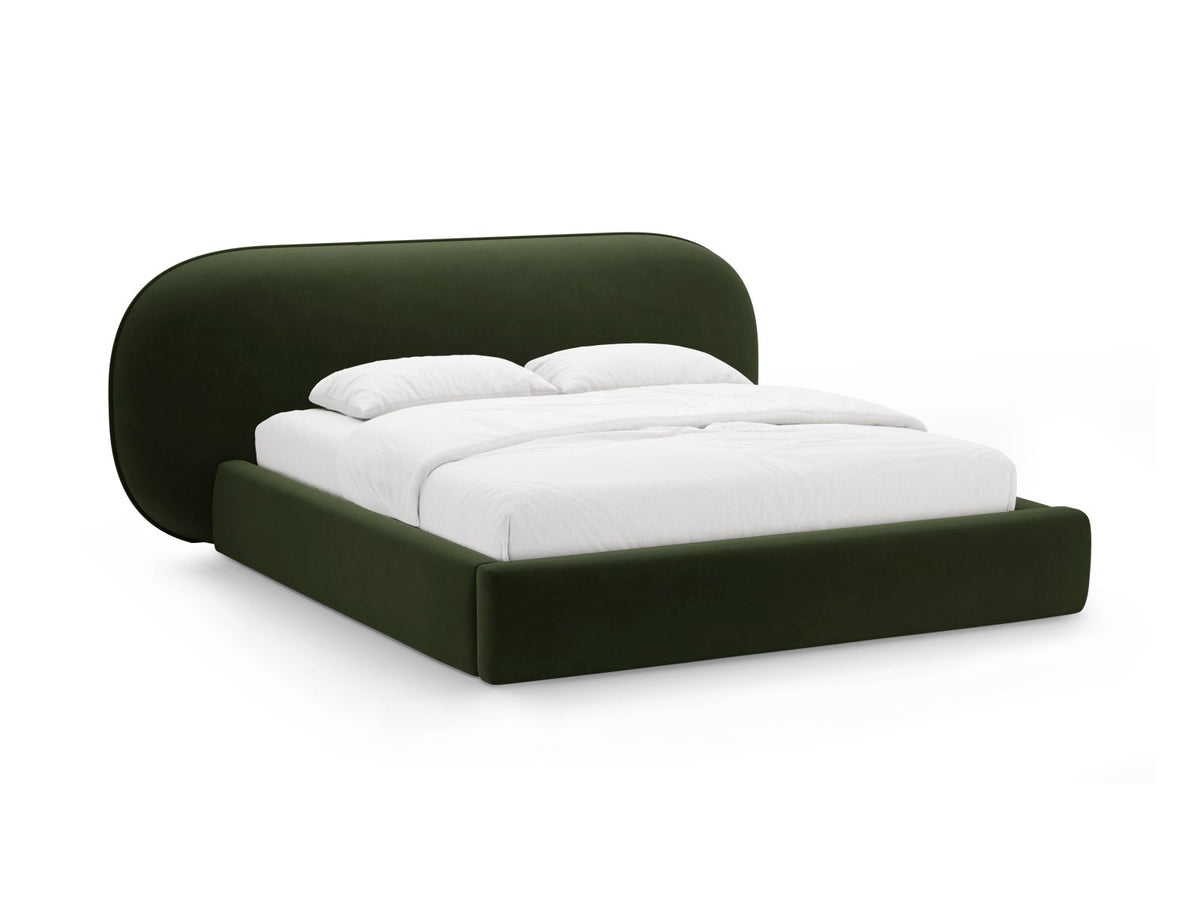 Letto con Contenitore e Testata in Velluto, "Ovalo", 234x270x96 - Verde Militare