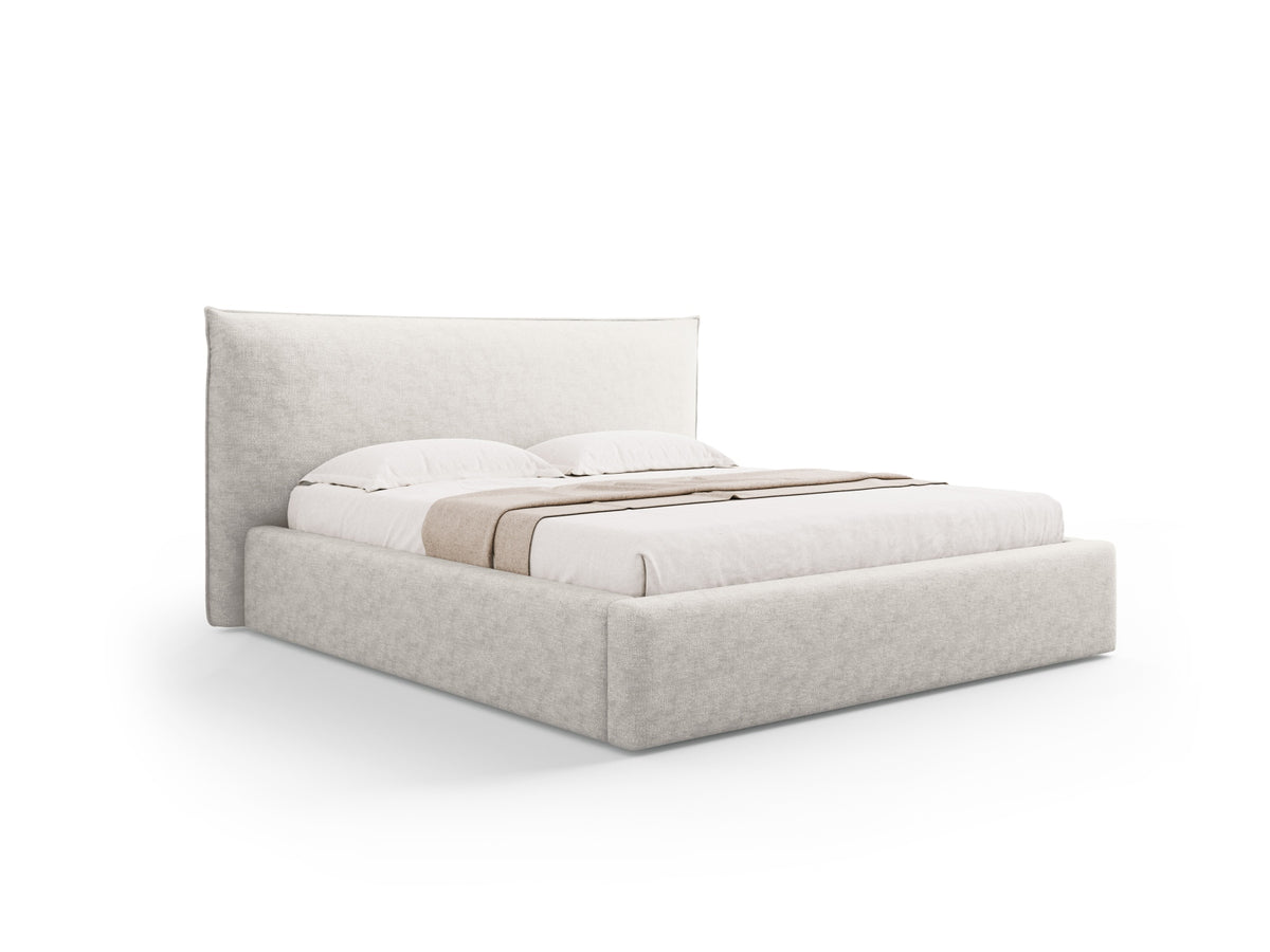 Letto con Contenitore e Testata, "Kaelle", 223x220x111 - Beige Chiaro