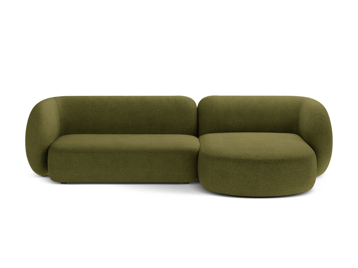 Divano Angolare Modulare Destro in Bouclé, "Kate", 3 Posti, 285x176x76 - Verde Oliva Scuro