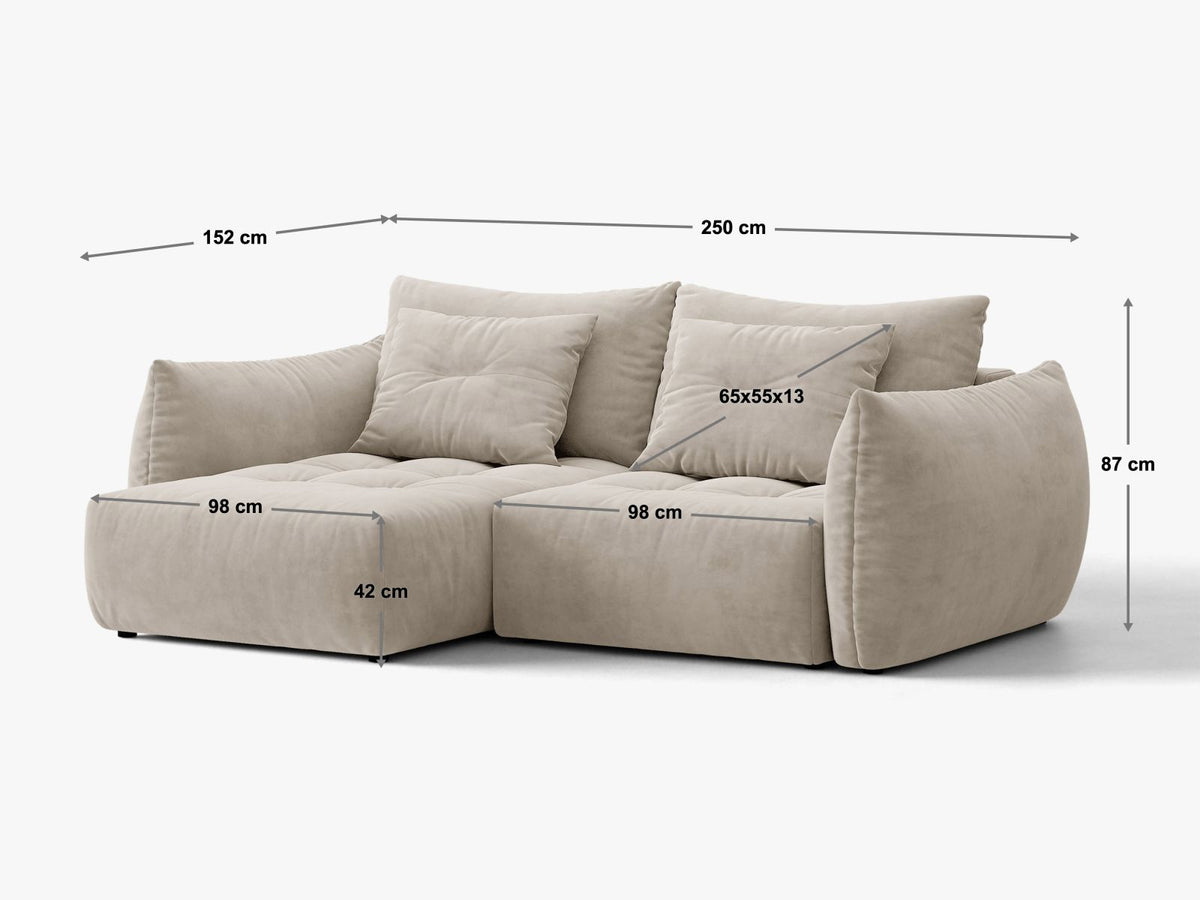 Divano Letto Angolare Componibile con Contenitore Bloom, 3 Posti, 152x250x87