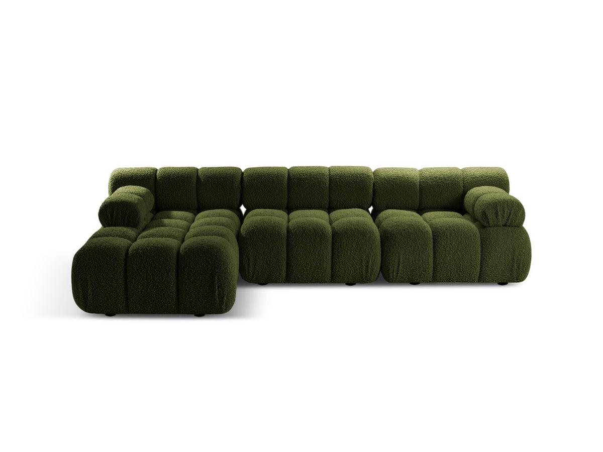 Divano Angolare Modulare Sinistro in Bouclé, "Bellis", 4 Posti, 282x155x70 - Verde