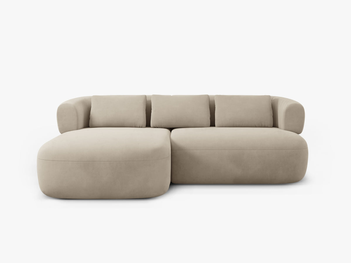 Divano Angolare Sinistro in Velluto, "Jenny", 5 Posti, 200x145x73 - Beige