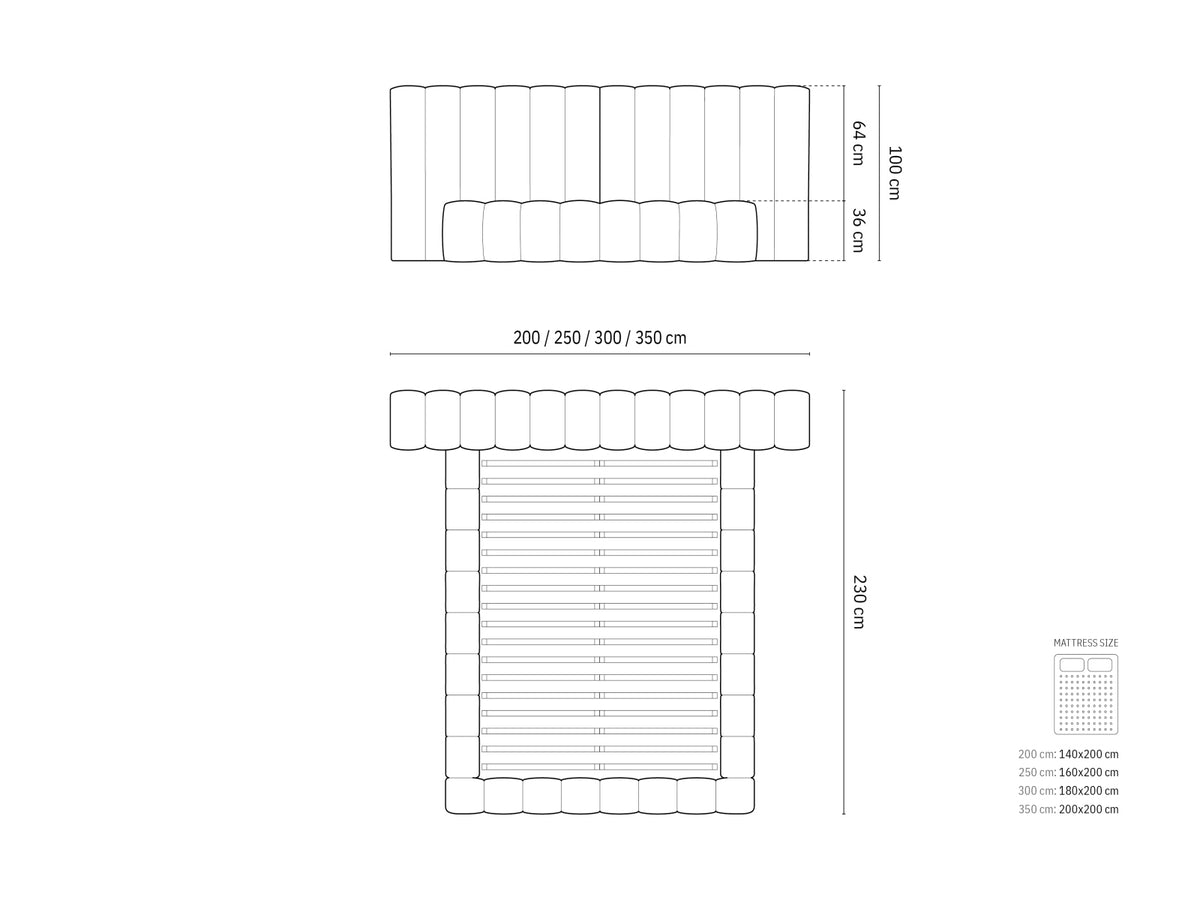 Letto contenitore con testiera doppia, "Kelp", 230x300x100