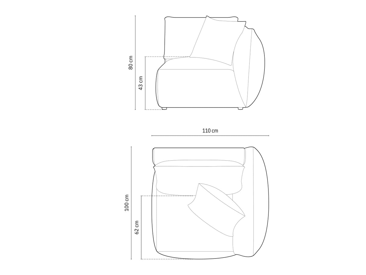 Modulo con Bracciolo Chris, 1 Posto, 100x110x80