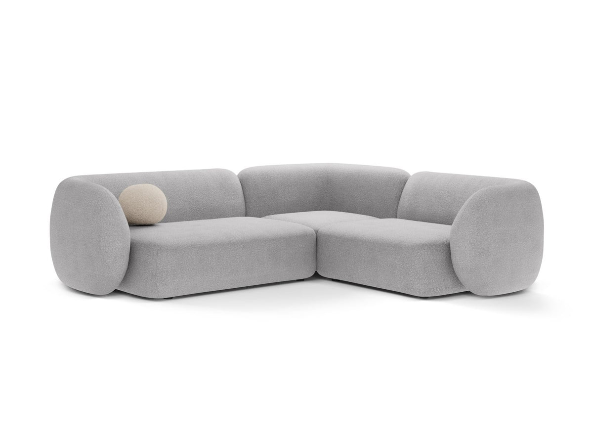 Divano Angolare Modulare Destro in Bouclé, "Kate", 4 Posti, 252x220x76 - Grigio Chiaro